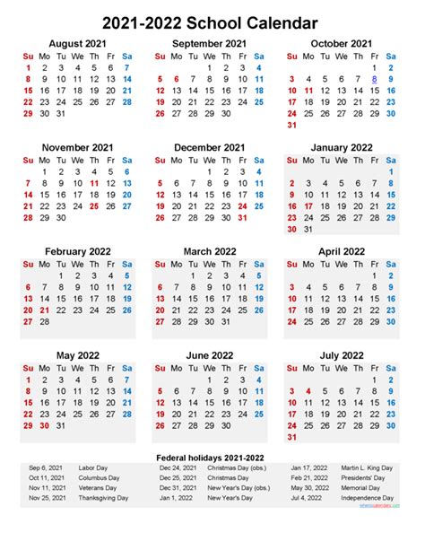Printable Academic Calendar 2022 Free Letter Templates
