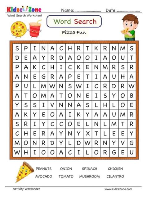 Find The Pizza Topping In The Word Search Grid Kidzezone