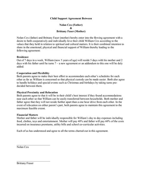 Child Support Agreement Template Free Microsoft Word Templates