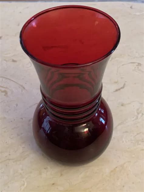 Vintage Anchor Hocking Royal Ruby Red Glass Flower Vase Ribbed Ring Bulb Base 9 99 Picclick