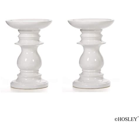 Hosleys Set Of 2 6 Inch High White Ceramic Pillar Candle Holders