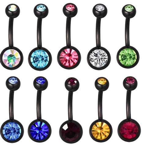 Black Stainless Steel Belly Button Rings Two Diamond Fromocean Com