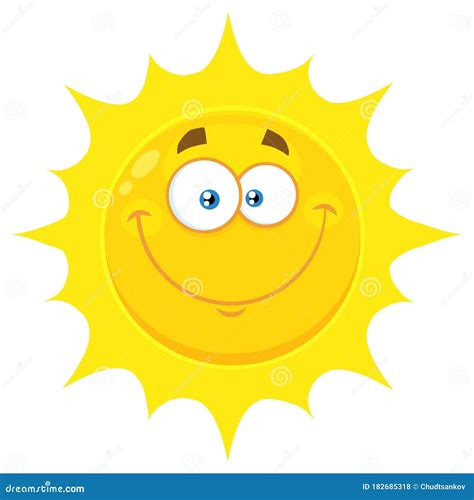 Smiling Yellow Sun Cartoon Emoji Face Character With Happy Expression