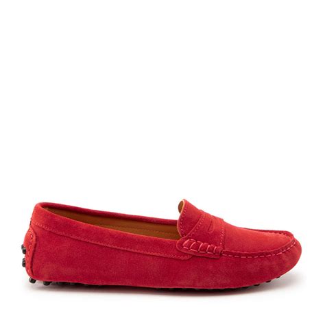 Womens Penny Driving Loafers Red Suede Hugs And Co