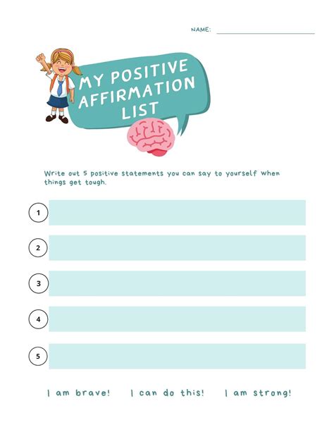 Free Positive Affirmation Worksheets