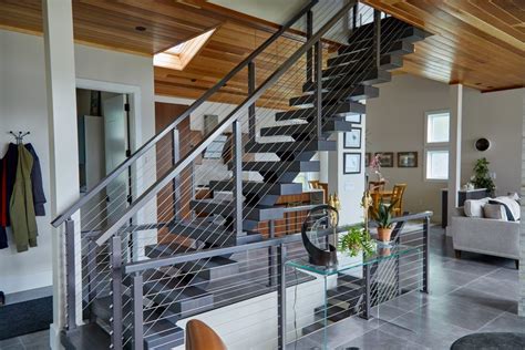Cable Railing On Ash Floating Stairs Viewrail Home Stairs Design
