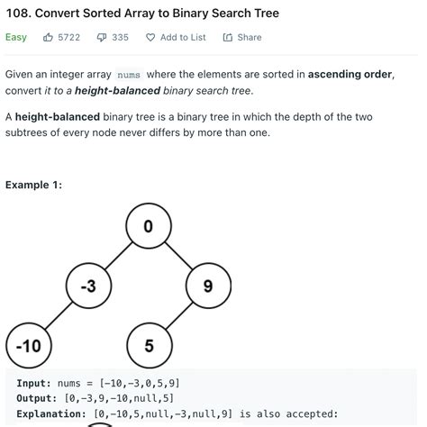 Leetcode 108 Convert Sorted Array To Binary Search Tree By