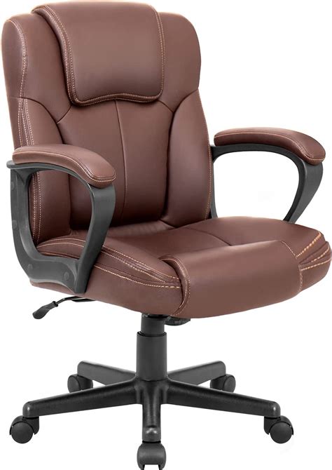 Lacoo Faux Leather Mid Back Executive Office Desk Chair With Lumbar Support Brown Walmart Com