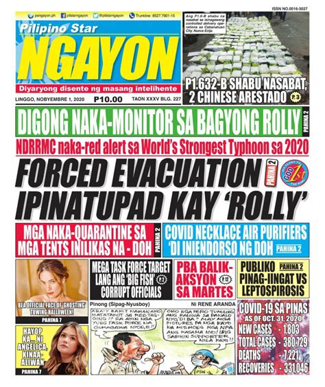 Pilipino Star Ngayon November 01 2020 Newspaper