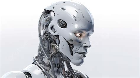 صورة خلفية بيضاء معزولة عن سايبورغ أو إنسان آلي مع ذكاء اصطناعي ثلاثي