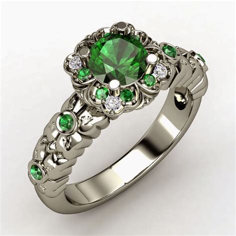 Womens Green Diamond Wedding Rings Sterling Silver Model
