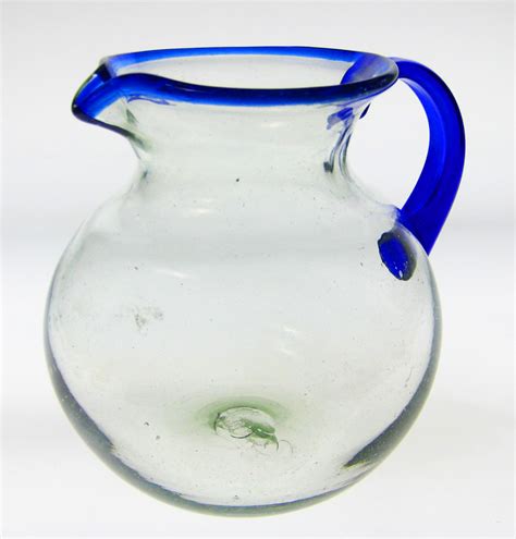 Pitcher Traditional Blue Rim Made In Mexico With Recycled Glass