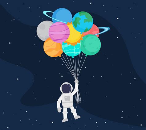 Astronaut cartoon floating with balloon planets in space 700639 vector