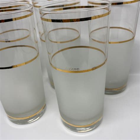 Vintage Culver Frosted And Clear Glass Drinking Glasses With Gold Trim Set Of 5 Chairish
