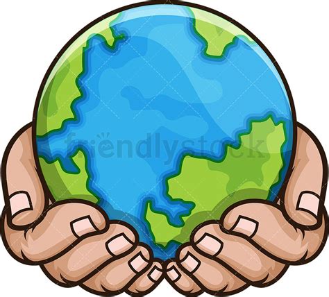 Hands Holding The Earth Cartoon Vector Clipart