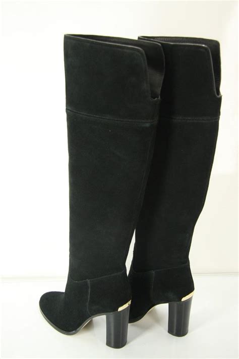 Michael Kors Regina Black Suede Boots Size Tall High Heel New Ebay