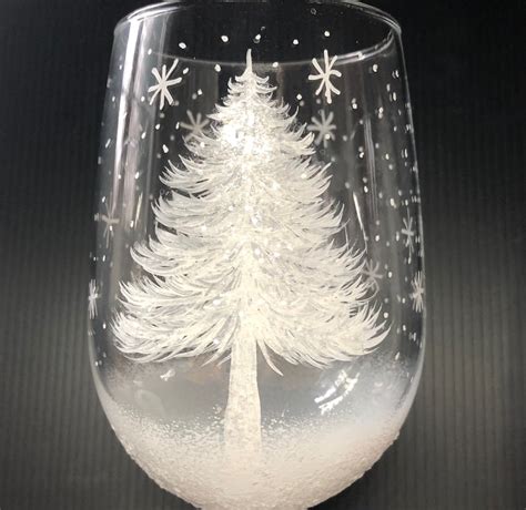 Christmas Tree Hand Painted Wine Glasses Etsy