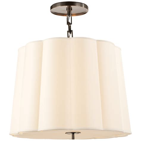 Simple Scallop Large Hanging Shade In Bronze With Silk Shade Drum
