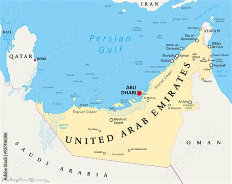 Uae United Arab Emirates Political Map With Capital Abu Dhabi