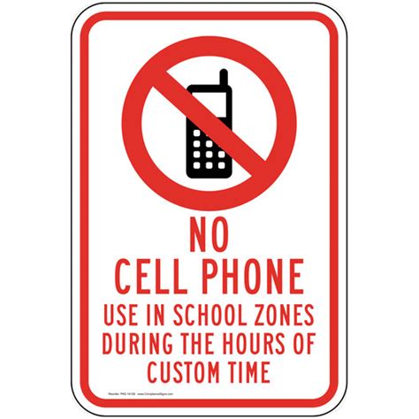 Vertical Sign Custom No Cell Phone Use In School Zones Sign