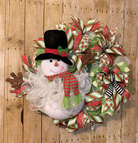 Cute Christmas Wreath Snowman Wreath Whimsical Wreath Etsy