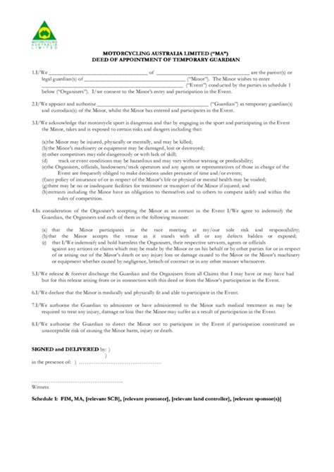 Deed Of Appointment Of Temporary Guardian Template Printable Pdf Download