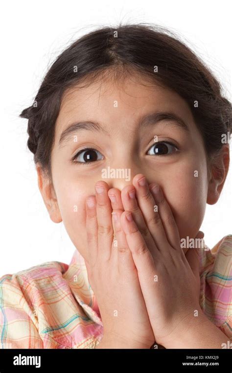 Portrait Of A Very Surprised Little Girl On White Background Stock