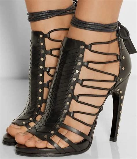 Designer Lace Up Peep Toe High Heel Sandals Women Fashion Summer Sandals Cut Outs Thin Heels