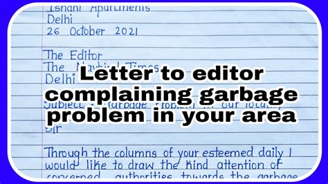 Letter To Editor For Garbage Problem In The Locality Formal Letter To