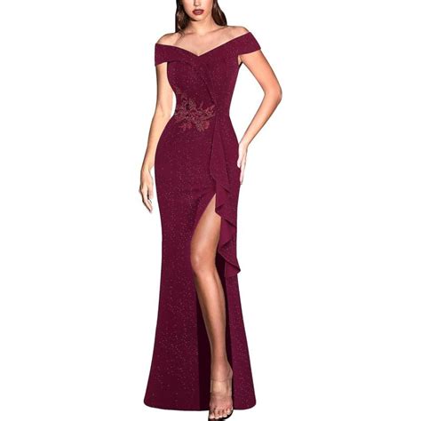 Vfshow Womens Sexy Elegant Formal Prom Off Shoulder Ruffle High Slit Maxi Dress 2023 3d Flower