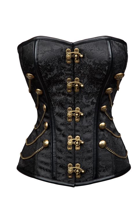 2017 Hot Fashion Women Steel Bone Corset Top Steampunk Corset Bustiers With Gold Chain Gothic