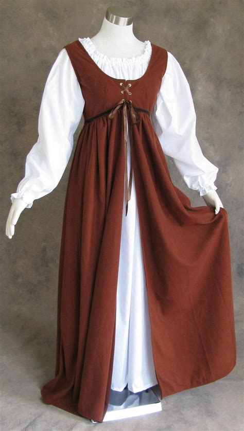Medieval Dress Brown Renaissance Peasant Gown With White Etsy