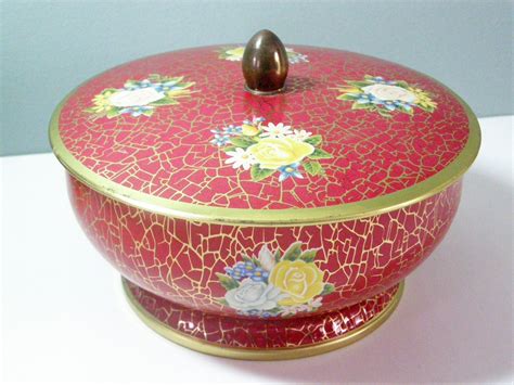 Vintage Red Tin For Organization Sewing Supplies Or Decor Made In