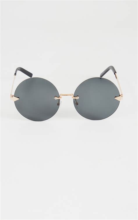 Black Round Frameless Sunglasses Prettylittlething Aus