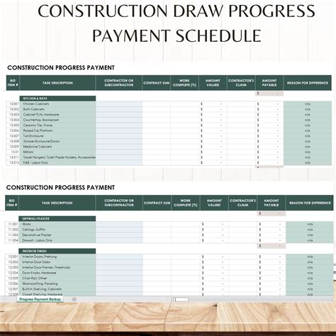 Construction Progress Payment Schedule Template