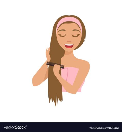 girl combing long hair with a comb after shower vector image