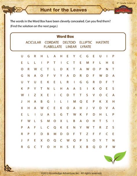 Free preschool and kindergarten worksheets. Hunt for the Leaves View - 4th Grade Science Worksheets - SoD