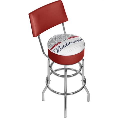 Moreover, you also have an integrated 360° swivel seat, padded seat, and backrest, comfortable footrest. Full Label Budweiser Bar Stool w/ Backrest | BoozinGear.com