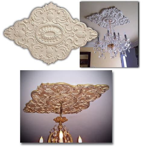A dining room chandelier accented with an open work ceiling medallion. WishiHadThat Chandelier Ceiling Medallion - Polyurethane ...