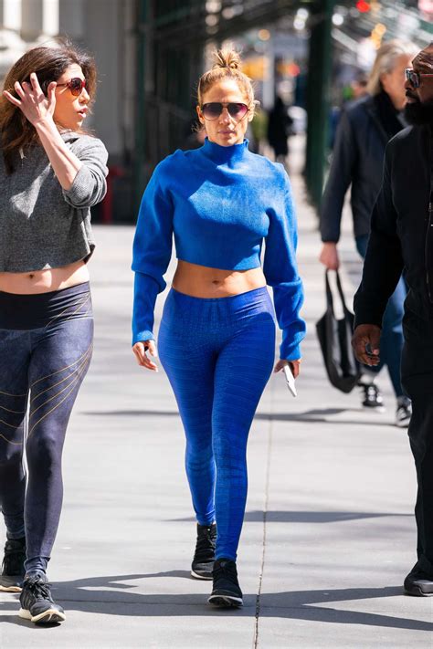 Jennifer Lopez In A Blue Snakeskin Leggings Heads To The Gym In Nyc