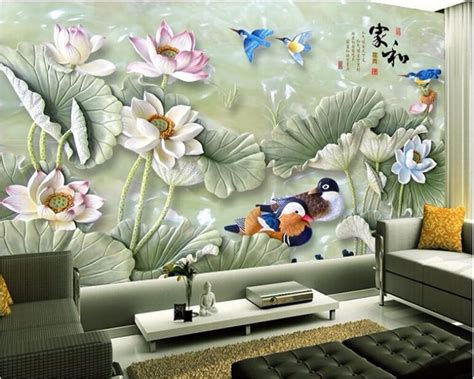 Beibehang Wallpaper For Walls 3 D Custom Large Scale Jade Lotus Elegant