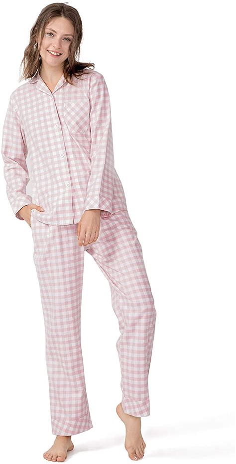 Womens Pajama Set 100 Cotton Flannel Woven Plaid Pajamas Long Sleeve Sleepwear Loungewear S~xl