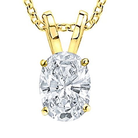 2 Carat 14k Yellow Gold Oval Diamond Solitaire Pendant Necklace 4 Prong