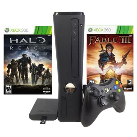 Used Xbox 360 Slim 250gb Holiday Value Bundle With Halo Reach Fable 3
