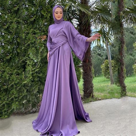 purple formal evening dresses for women o neck full sleeves prom dress satin a line floor length