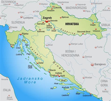 Lowland croatia (nizinska hrvatska), littoral croatia (primorska hrvatska) and mountainous croatia (gorska hrvatska). Nord-kroatia kart - Nordlige kroatia kart (Sør-Europa ...