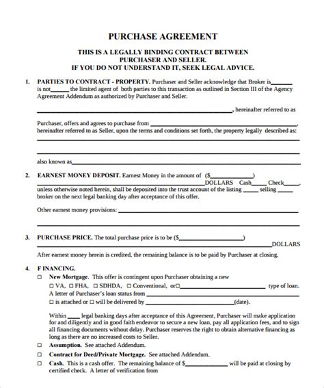 8 Sample Property Purchase Agreements Sample Templates