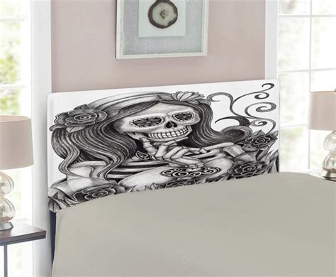 Lunarable Skull Headboard For Twin Size Bed Sexy Skull Girl With