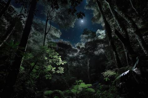 Premium Ai Image Dark Rainforest At Night With Only The Moon And