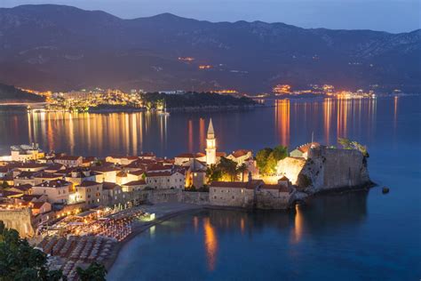 Budva Old Walled Town At Night Adriatic Sea Montenegro Adventures